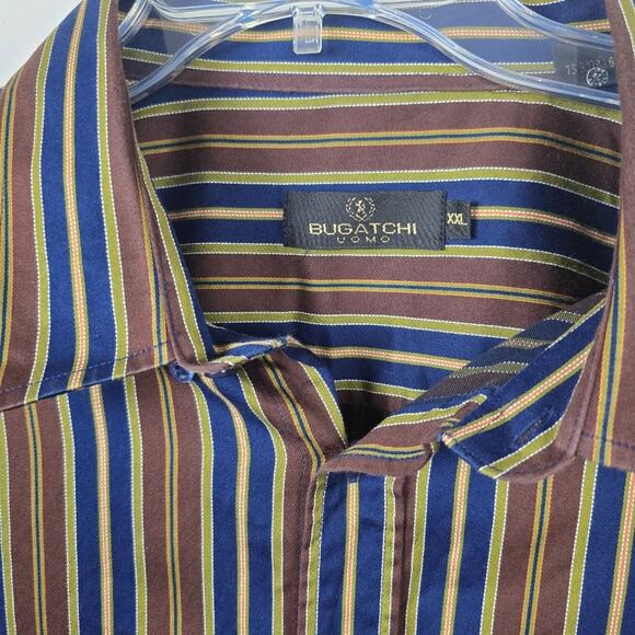 Bugatchi Uomo Mens Brown Stripe Classic American Preppy Business Shirt Party XXL - Picture 4 of 12